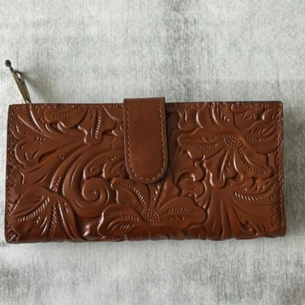 Patricia Nash NAZARI Leather Bifold Wallet Tooled Card Case Floral Florence